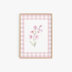 Floral Nursery Decor Prints, Girl Nursery Decor, Printable Flower Wall Art, Girls Room Decor, Pink Theme Nursery Digital Download PLAID01