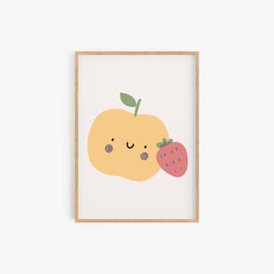 Fruit Nursery Wall Art, Cute Fruit Art Prints, Kids Playroom Wall Decor, Apple Strawberry Printable Wall Art, Digital Download BFRUIT01