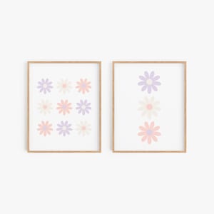 Pastel Floral Nursery Decor Set of 2 Prints, Girl Nursery Decor, Printable Flower Wall Art, Pink Girls Room Decor, Digital Download PFLOW01
