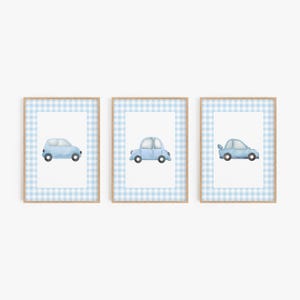 Blue Cars Decor Set of 3 Prints, Boys Nursery Decor, Printable Car Wall Art, Boys Room Decor, Blue Theme Nursery, Digital Download CARS01