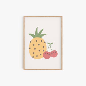 Fruit Nursery Wall Art, Cute Fruit Art Prints, Kids Playroom Wall Decor, Cherry Pineapple Printable Wall Art, Digital Download BFRUIT01