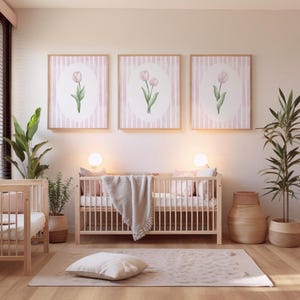 Tulip Nursery Decor: Set of 3 Pink Flower Prints (Digital Download)