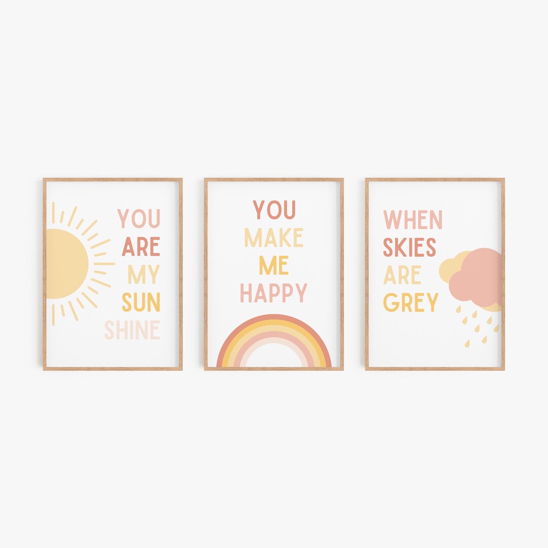 Yellow Rainbow Nursery Wall Art Set of 3 | You Are My Sunshine Prints ...