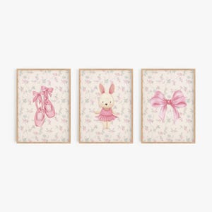 Set of 3 Ballerina Wall art, Girls room decor, Nursery wall art prints, Soft pink wall art, Pink ballet dancer, Digital Download BALLET01