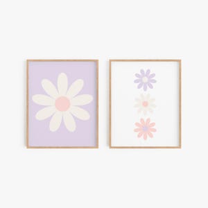 Pastel Floral Nursery Decor Set of 2 Prints, Girl Nursery Decor, Printable Flower Wall Art, Pink Girls Room Decor, Digital Download PFLOW01