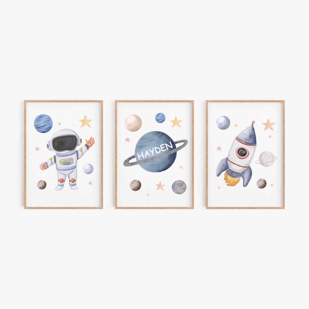 Personalized Space Nursery Wall Art Set of 3 | Outer Space Kids Room ...