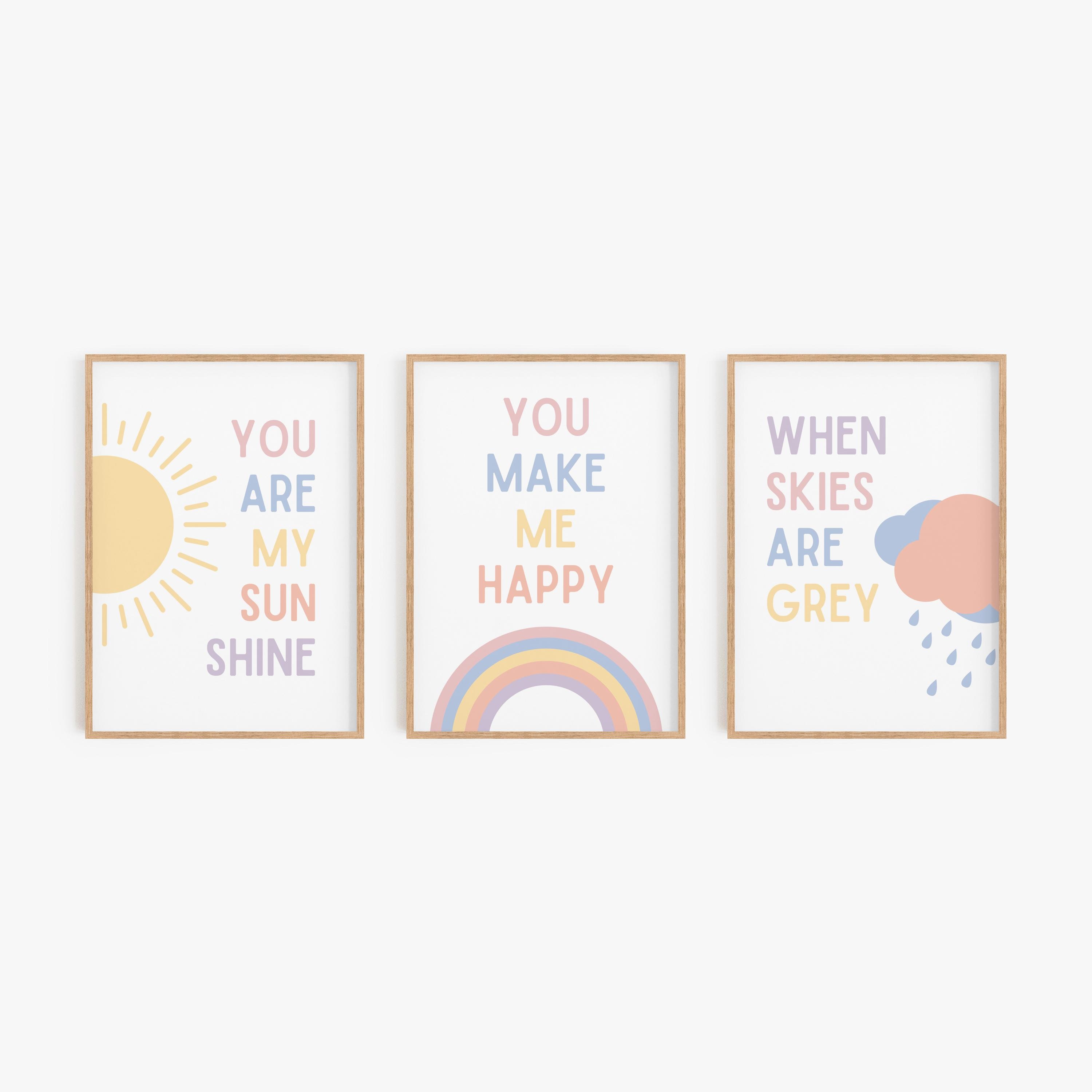 Pastel Rainbow Nursery Wall Art Set of 3 | Quote Prints for Baby Room ...