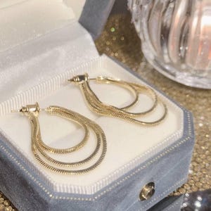 Snake chain tassel earrings, three hoop chain earrings