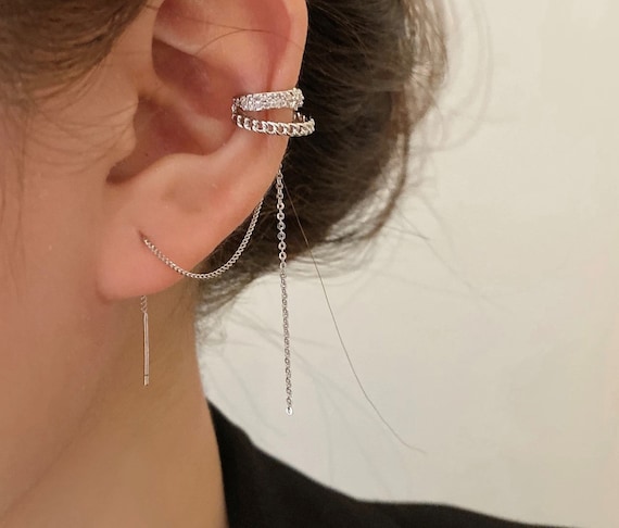 Ear cuffs and Ear Threads with tiny cubic zirconia inlay