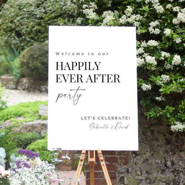 Panneau de fête « Happy Ever After » | Panneau de bienvenue de la réception | Panneau de mariage numérique | Téléchargement instantané | Happy Ever After Party verticale