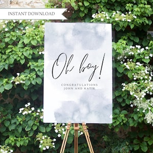 Oh Boy Baby Shower Sign | Minimal Boy Baby Shower Sign | Digital Party Sign | Baby Shower Sign