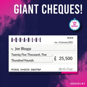 Giant Cheque Personalised Charity Cheque Novelty Free Delivery Fast & Cheap