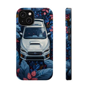 Subaru WRX STi White Floral Print Magsafe Tough iPhone Case