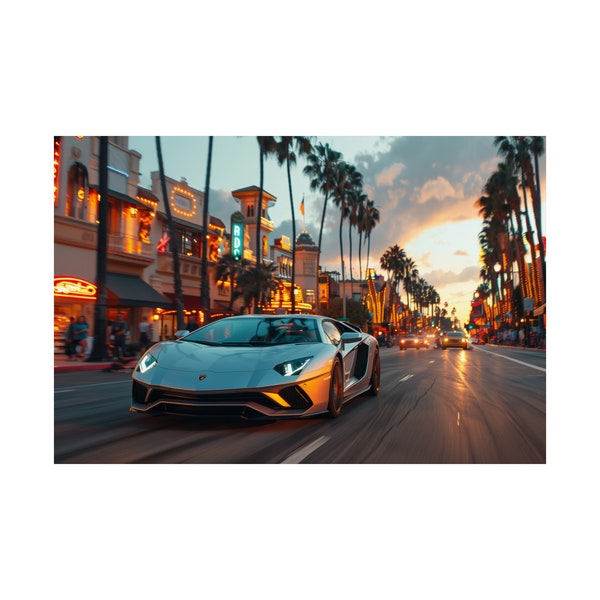 Lamborghini Aventador SVJ Sunset Blvd Poster