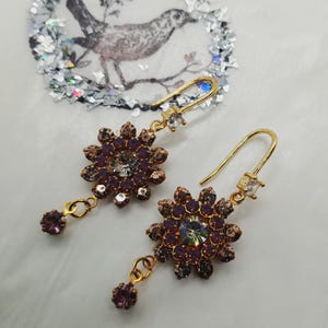 Vintage Re-invented Swarovski Cyclamen Opal & White Patina Crystal Earrings E47