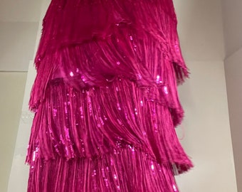 Tiered Sequin Fringe Skirt (midi length/43 inches).