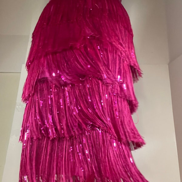 Tiered Sequin Fringe Skirt (midi length/43 inches).