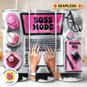 Boss Mode Tumbler Wrap, Donna imprenditrice 20 oz Skinny Sublimation Tumbler Design Ispirazione Donna imprenditrice Sublimazione Design