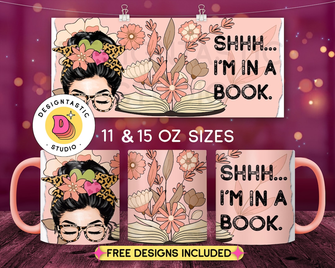 Reading Mug Wrap for 11 and 15oz Mug PNG Design for Books Lovers