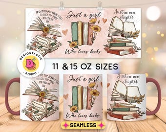 Lezen van mokomslag voor mok van 11 en 15 oz png-ontwerp voor boekenliefhebbers, leraar mokomslag, literaire mok voor boeklezer, boekmok sublimatieprint