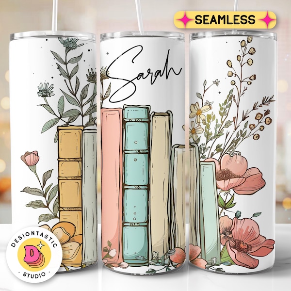 Gepersonaliseerde PNG Bloemen Boeken Tumbler Wrap Aanpasbare Reading Lover 20 oz Sublimatie voor Lente Custom Tumbler Design Voeg je naam toe afdrukken