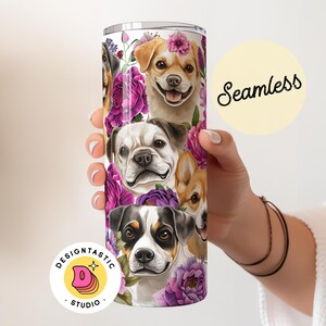 Cute Dogs and Wildflowers Tumbler wrap, Nature Spring Lover PNG 20 oz Skinny Tumbler Sublimation Digital Download Seamless Printable Design