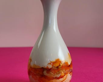 Single Orange & Gold "Autumn Vibes" Ombre Bud Vase - One colour + One Metallic - Home Décor, Wedding Decoration, Gift