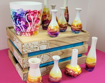 Single Multicoloured "Signature Range" Ombre Bud Vase - Rainbow & Gold - Home Décor, Wedding Decoration, Gift