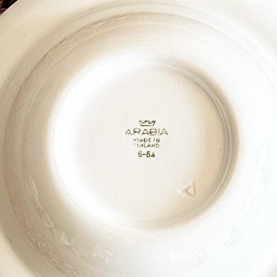 ARABIA Finland 鉢 ボウル Vintage 1960s Arabia Finland Bowl Fruit and Flower Design Blue Rim