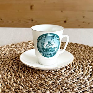 Vintage 1990s Russian Porcelain Cup and Saucer by Lomonosov, St. Isaac’s Cathedral & Bronze Horseman