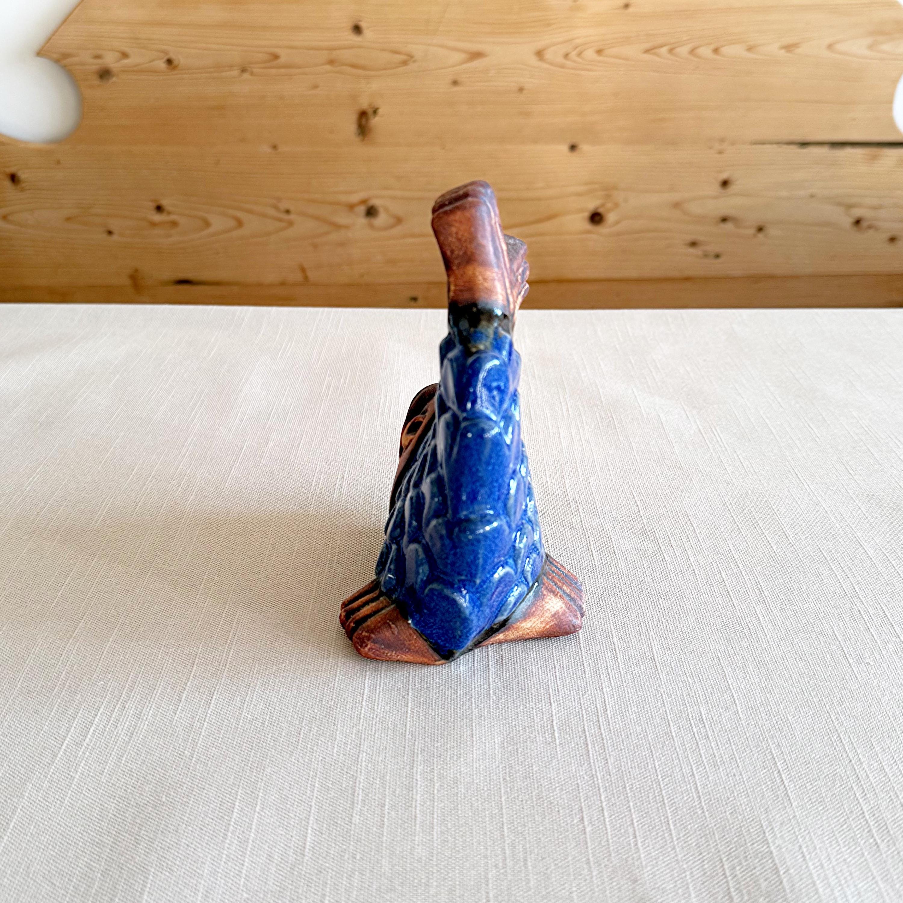 Vintage 1960s Ego Stengods Fish Figurine: Willi Fischer Blue