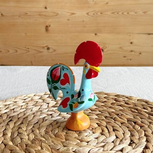 Vintage 1980s Galo de Barcelos Rooster – Hand Painted Portuguese Folk Art – Ceramic Rooster Figurine – Made in Portugal
