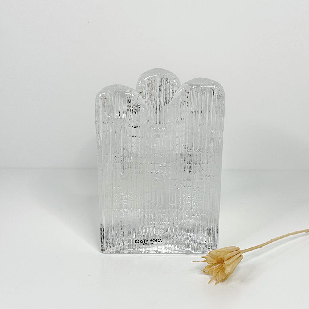 Vintage 1980s Kosta Boda Skyline Glass Candle Holder by Anna