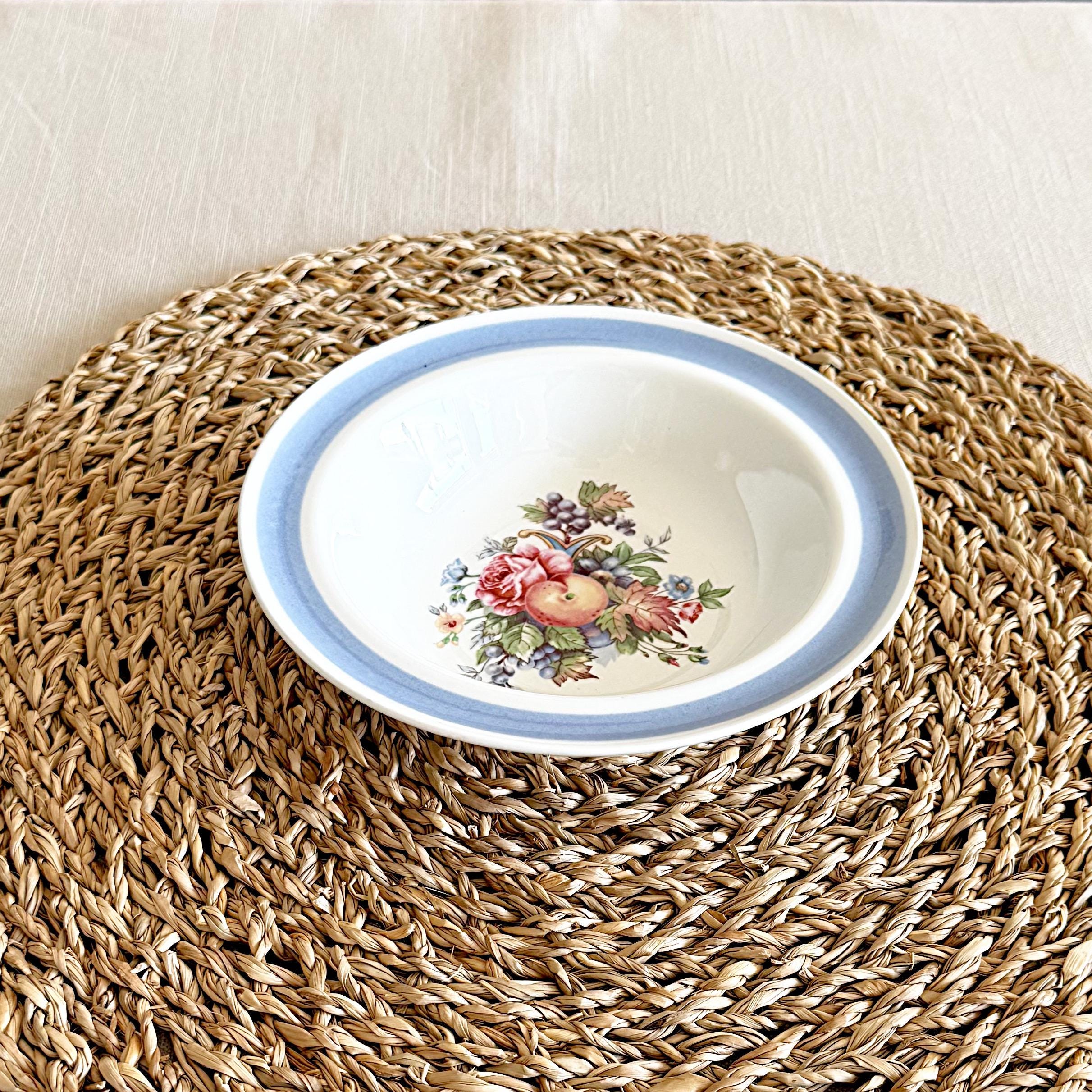 Vintage 1960s Arabia Finland Bowl Fruit and Flower Design Blue Rim