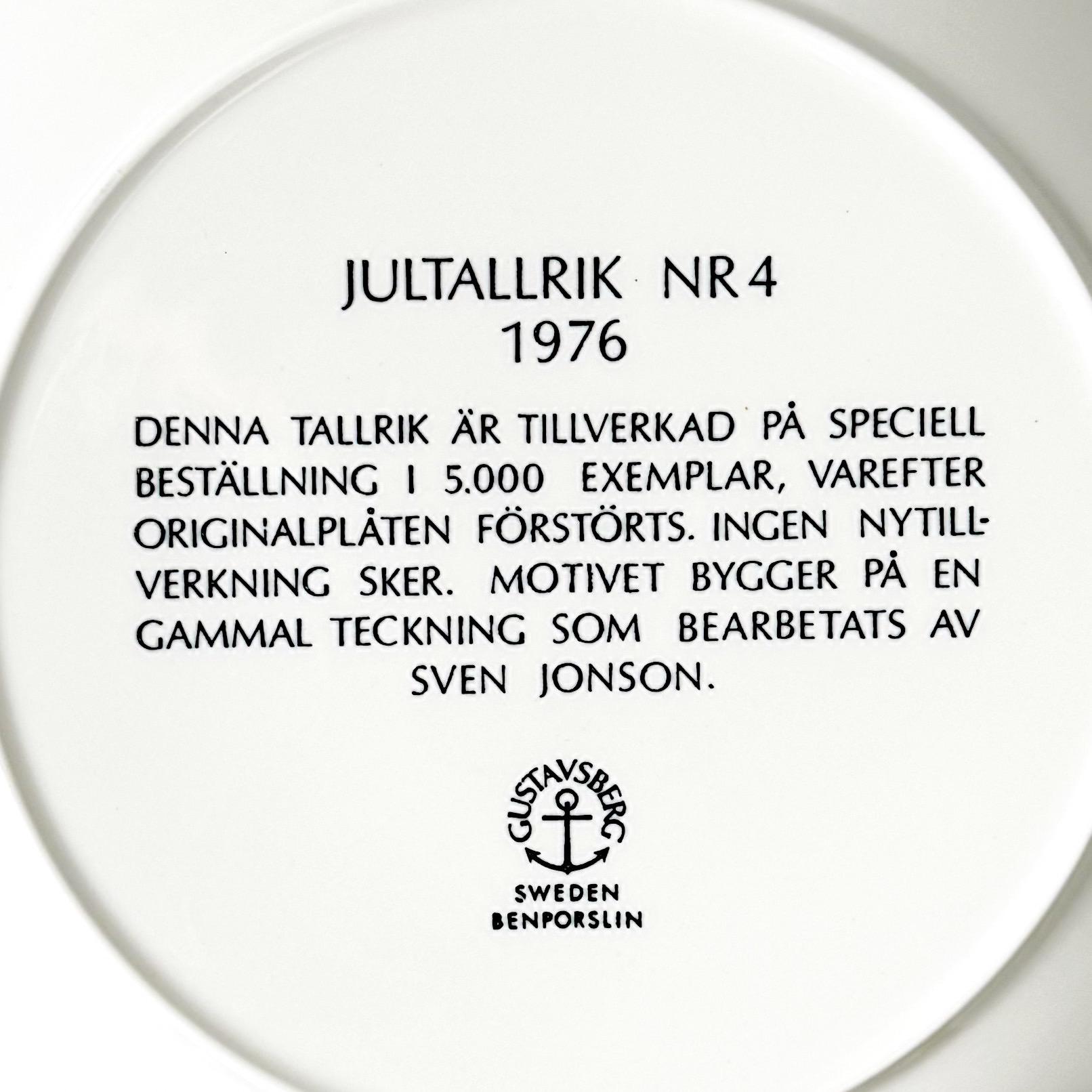 Vintage 1976 Gustavsberg Sweden Christmas Plate – Jultallrik Nr 4