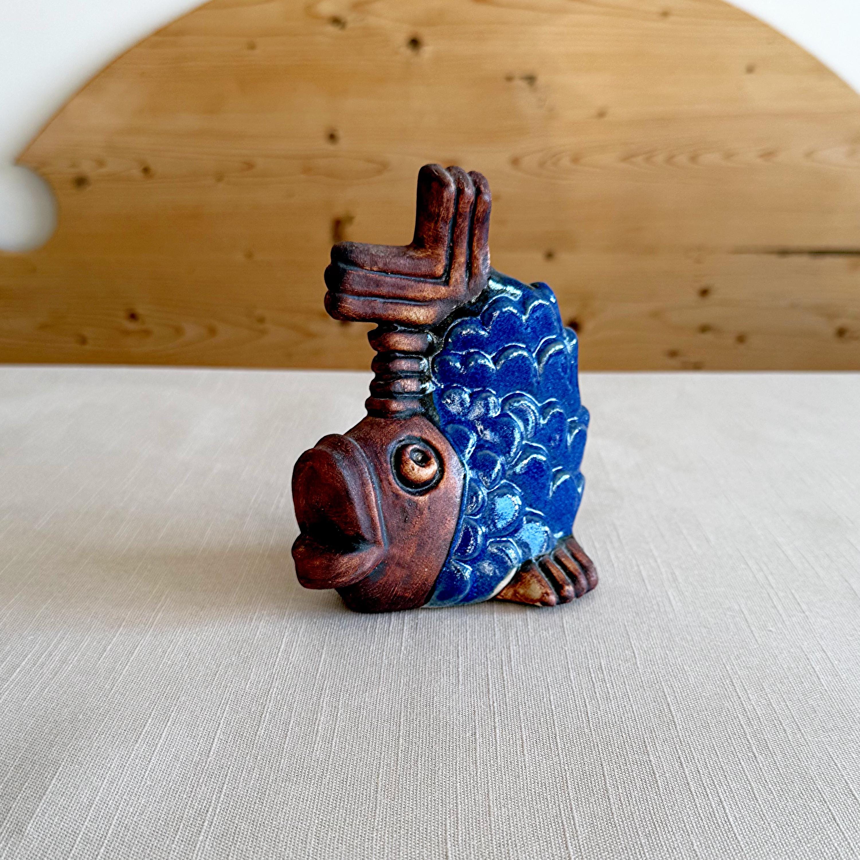 Vintage 1960s Ego Stengods Fish Figurine: Willi Fischer Blue
