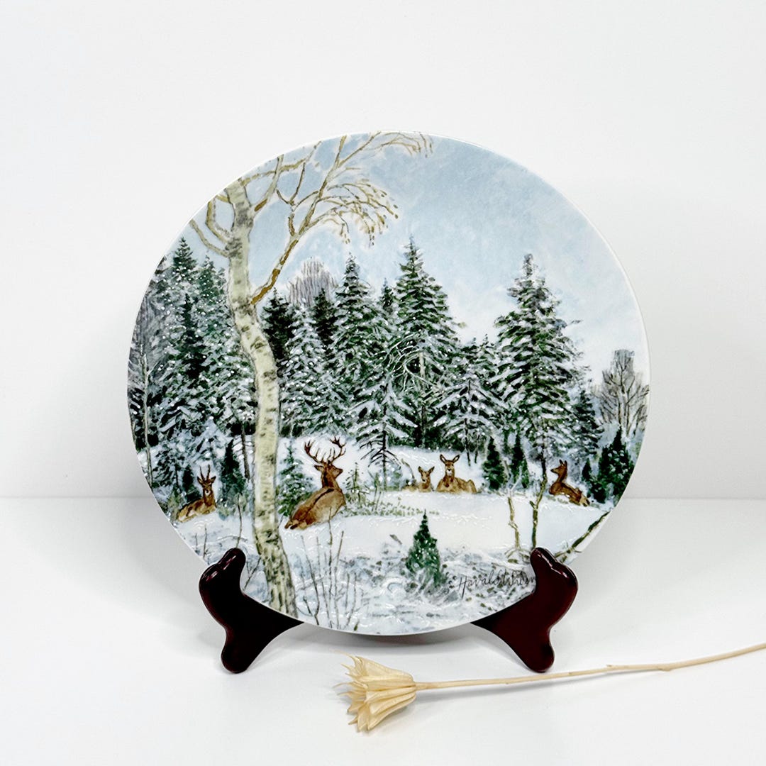 Vintage 1989 Rörstrand Sweden Wall Plate Winter Deer by Harald Wiberg ...