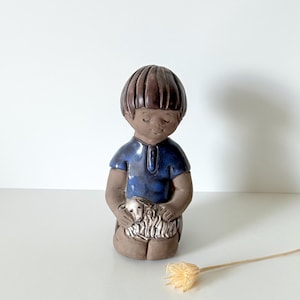 Vintage 1960s Elbogen Malmö Sweden Boy With Sheep Ceramic Figurine