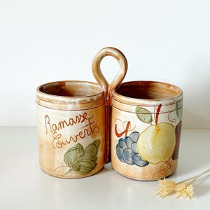 Vintage 1970s La Poterie Provence France Terracotta Ceramic Cutlery Holder