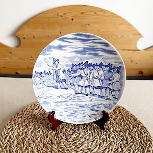 Antique 1900s Gustavsberg Sweden Porcelain Plate Gustaf Wasa by Gustafsberg Blue and White Wall Decor Historical Scene