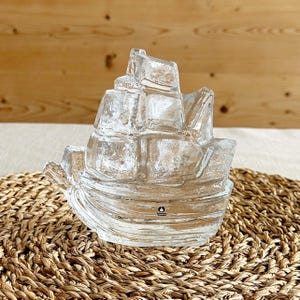 Vintage 1970s Pukeberg Sweden Glass Vasa Ship Paperweight Designed By Uno Westerberg Scandinavian Art Glass