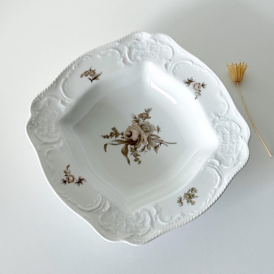 Vintage 1960s Rosenthal Germany Sanssouci Brown Rose Serving Bowl