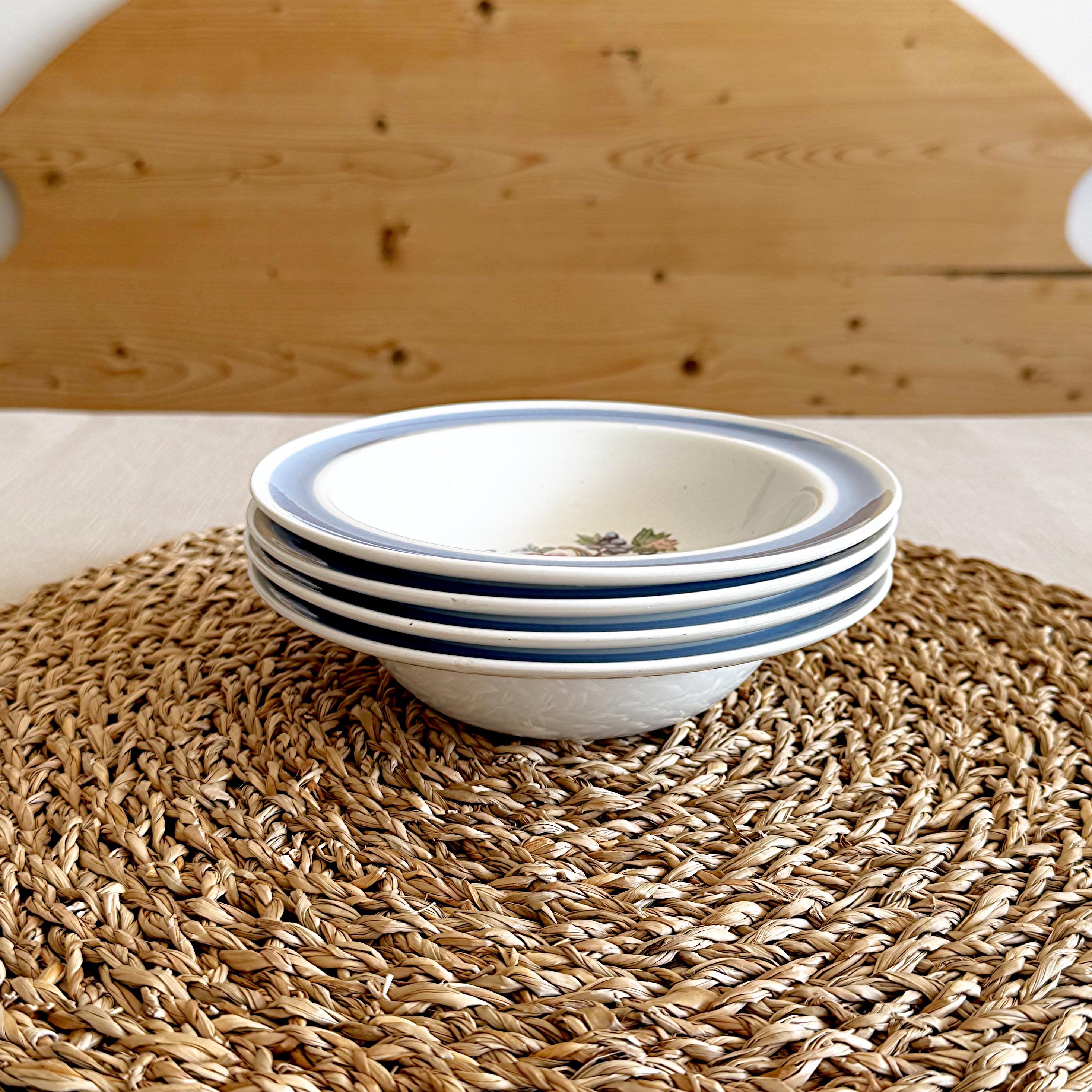 Vintage 1960s Arabia Finland Bowl Fruit and Flower Design Blue Rim