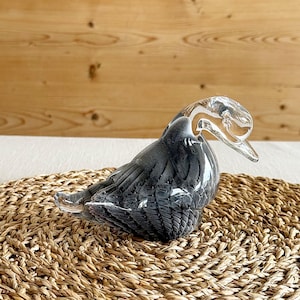 Vintage 1970s FM Konstglas Sweden Hand Blown Glass Duck Figurine Clear And Grey Scandinavian Art Glass Animal Paperweight