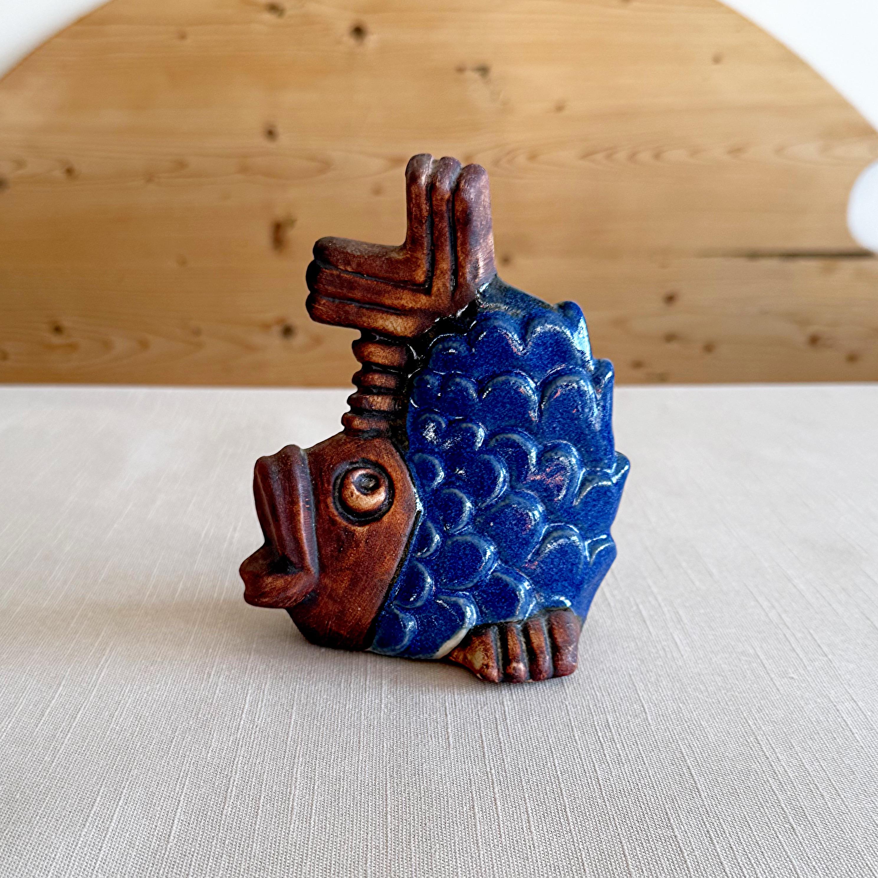 希少 EGO STENGODS Willy Fischer ホース 1960年代 Vintage 1960s Ego Stengods Fish Figurine: Willi Fischer Blue