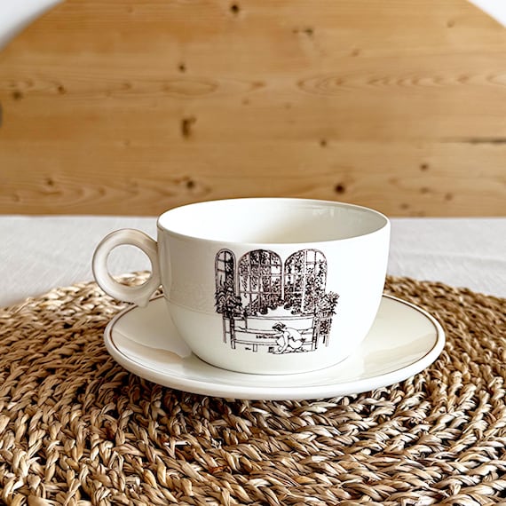 Vintage 1983 Gustavsberg Cup and Saucer Set: Stig Lindberg Vintage 1983 Gustavsberg Cup and Saucer Set: Stig Lindberg