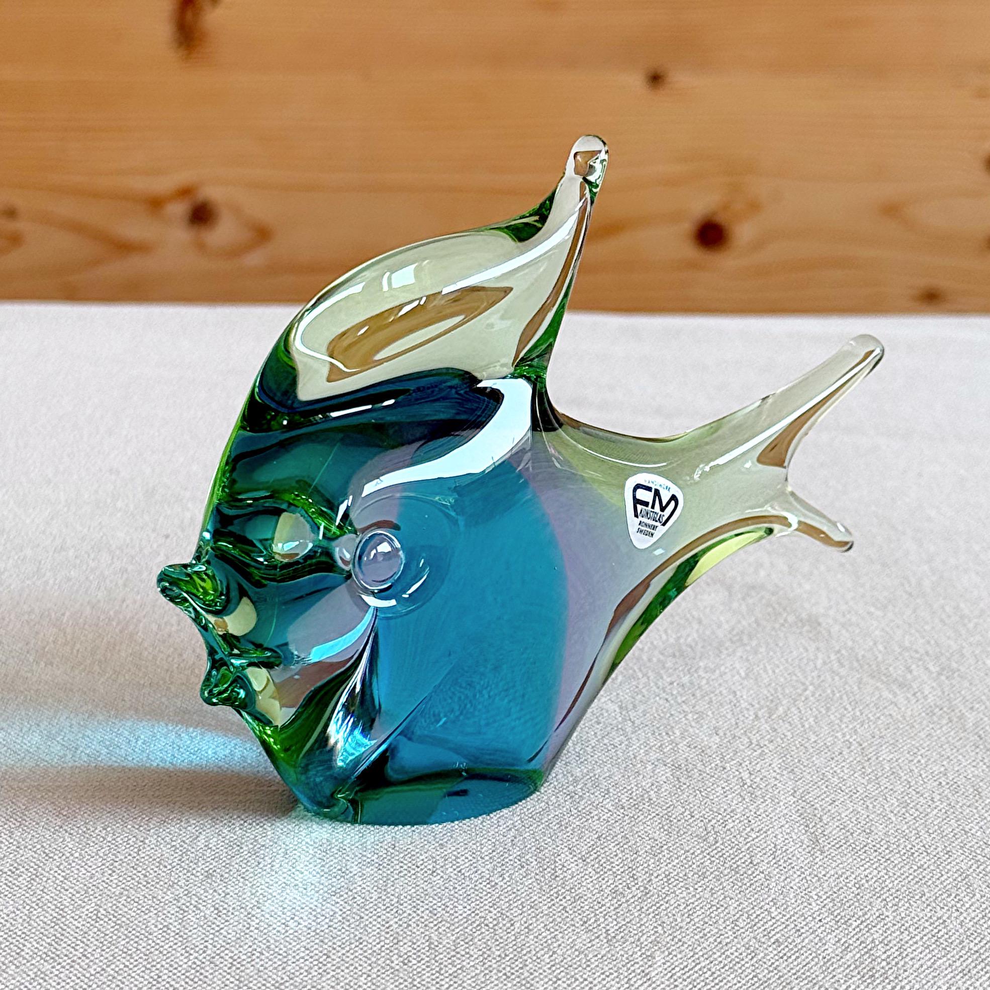 ヴィンテージ 1970年代 FM Konstglas アートガラス 魚の置物