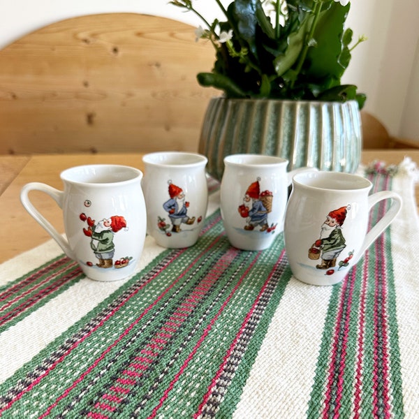Vintage 1990s 4 Scandinavian Style Cups For Mulled Wine Glögg With A Santa Motif Designed By Titti Gnosspelius For WWF World Wildlife Fund