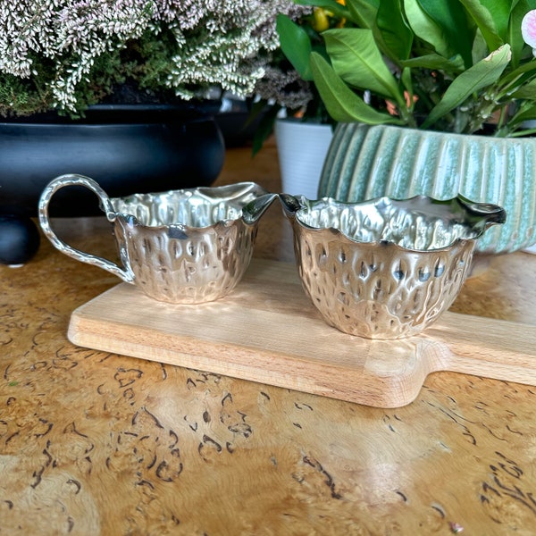 Antique 1880s Silver Plated Creamer And Sugar Bowl Designed By Christopher Dresser For Hukin And Heath London. Stunning late Victorian.