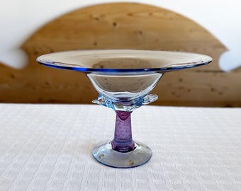 Vintage 1991 Staffan Gellerstedt Sweden Hand Blown Glass Art Bowl On Foot